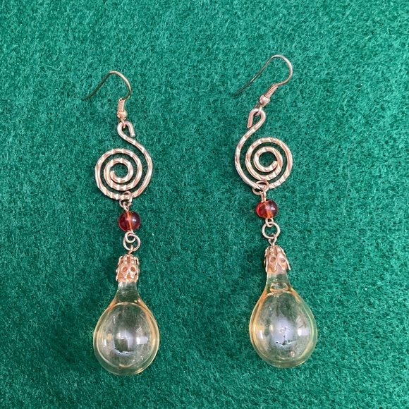 Vintage 80’s, glass ball with colored water, gold and rust beads, earrings. - Picture 1 of 3